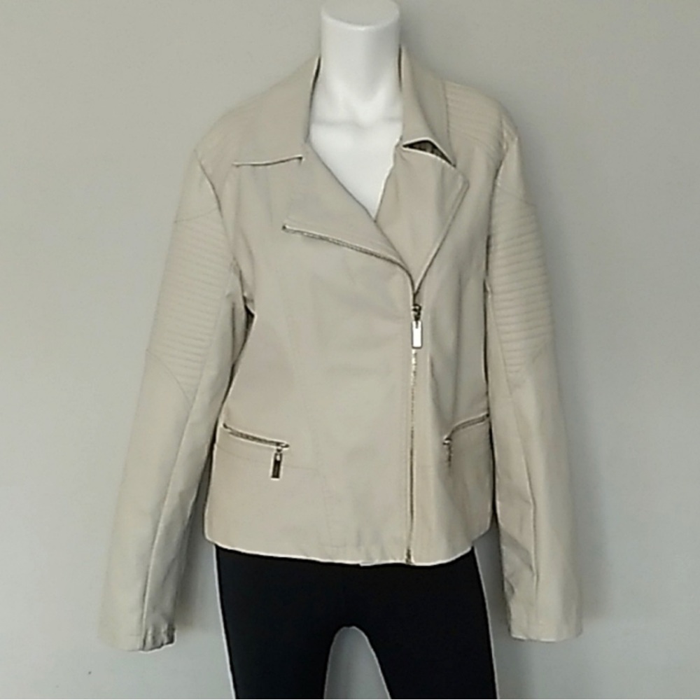 APT. 9 Cream Faux Leather Jacket - Size XL